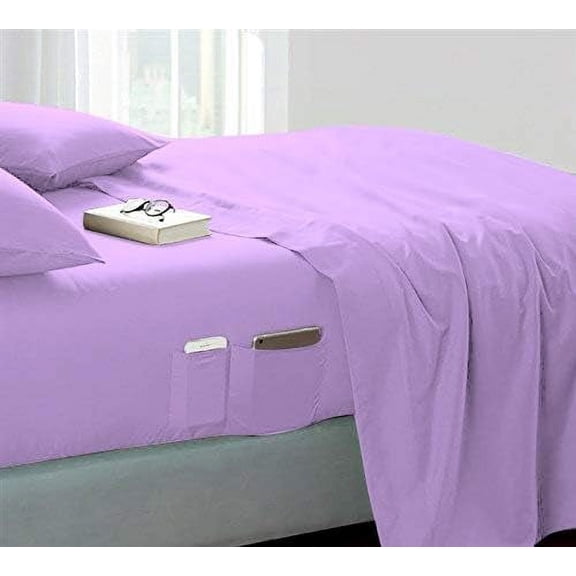 DNG Creations 4 Piece Sheet Set 8 Inch Deep Pocket With Side Storage Pockets 100% Egyptian Cotton, 800 Thread Count ( Solid Lilac - King )