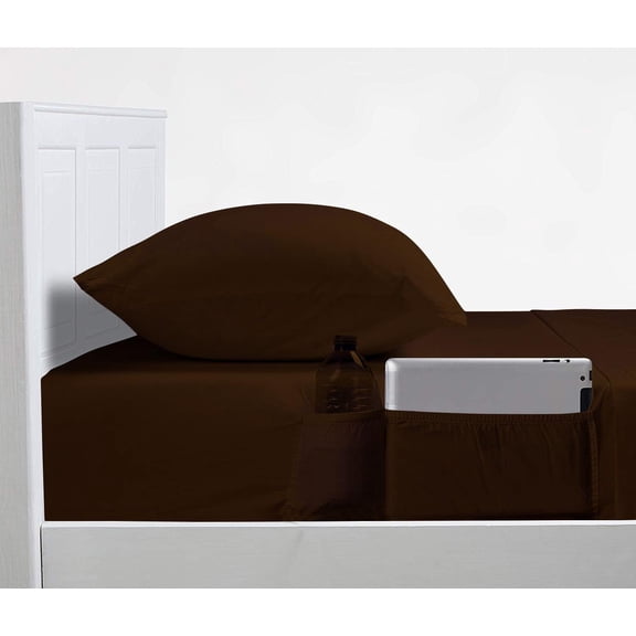 DNG Creations 4 Piece Sheet Set With Elastic Side Storage Pockets 100% Egyptian Cotton, 800 Thread Count 10 Inch Deep Pocket ( Solid Chocolate - King )
