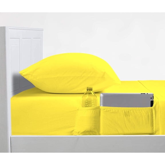 DNG Creations 4 Piece Sheet Set With Elastic Side Storage Pockets 100% Egyptian Cotton, 800 Thread Count 10 Inch Deep Pocket ( Solid Yellow - Twin XL )