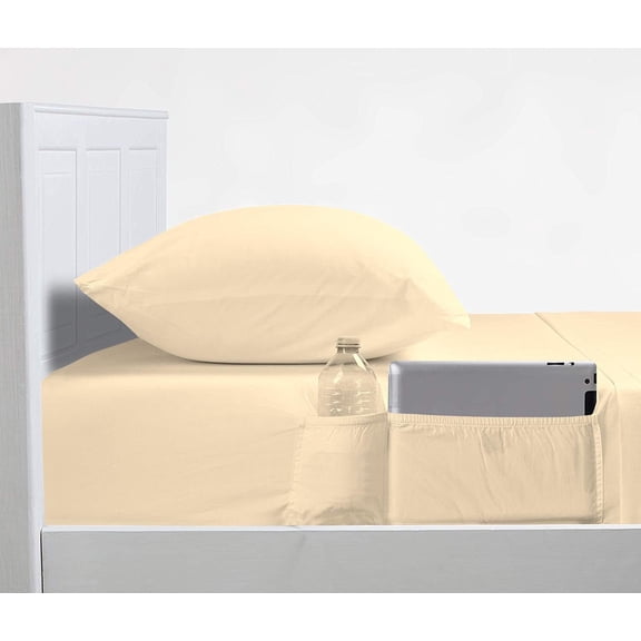 DNG Creations 4 Piece Sheet Set With Elastic Side Storage Pockets 100% Egyptian Cotton, 800 Thread Count 8 Inch Deep Pocket ( Solid Ivory - Olympic Queen )