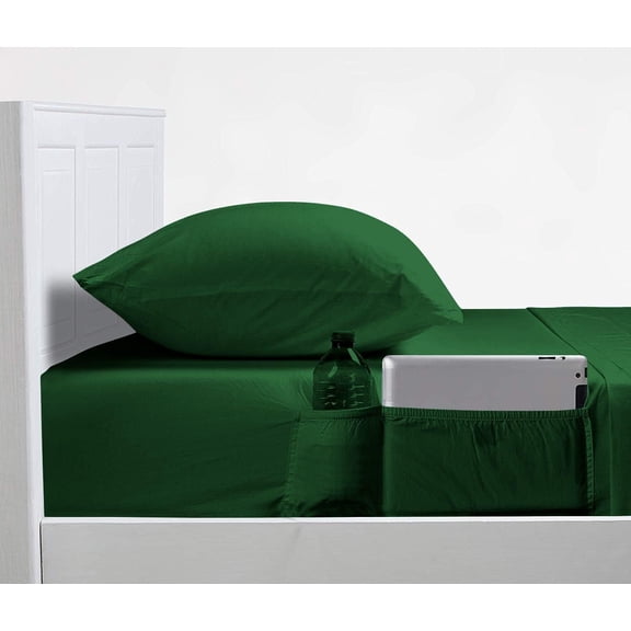 DNG Creations 4 Piece Sheet Set With Elastic Side Storage Pockets 100% Egyptian Cotton, 800 Thread Count 18 Inch Deep Pocket ( Solid Green - Twin )
