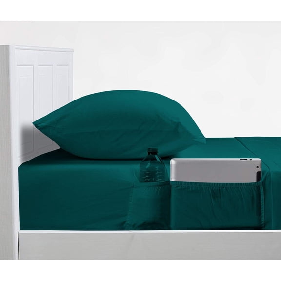 DNG Creations 4 Piece Sheet Set With Elastic Side Storage Pockets 100% Egyptian Cotton, 800 Thread Count 18 Inch Deep Pocket ( Solid Teal - King )
