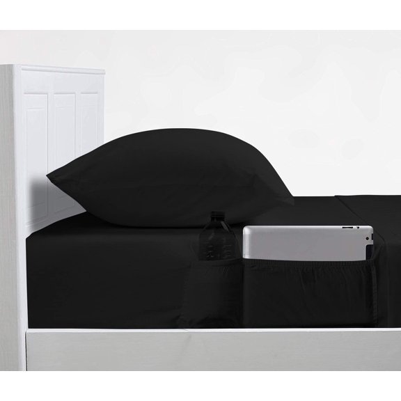 DNG Creations 4 Piece Sheet Set With Elastic Side Storage Pockets 100% Egyptian Cotton, 800 Thread Count 26 Inch Deep Pocket ( Solid Black - King )