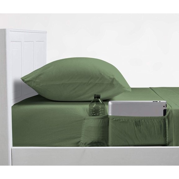 DNG Creations 4 Piece Sheet Set With Elastic Side Storage Pockets 100% Egyptian Cotton, 800 Thread Count 6 Inch Deep Pocket ( Solid Moss - Twin XL )