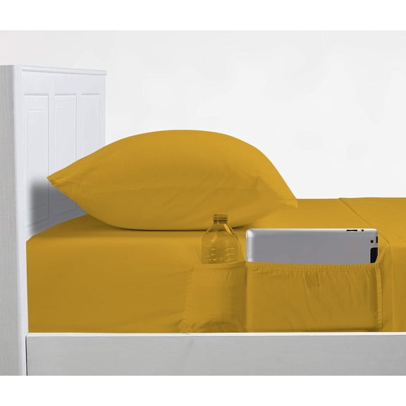 DNG Creations 4 Piece Sheet Set With Elastic Side Storage Pockets 100% Egyptian Cotton, 800 Thread Count 8 Inch Deep Pocket ( Solid Gold - Full )