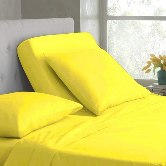 DNG Creations 4 Piece Split Top California King Adjustable Flex Top Sheet Set 100% Egyptian Cotton, 800 Thread Count 21 Inch Deep Pocket - 39" Split from The Top ( Solid Yellow )