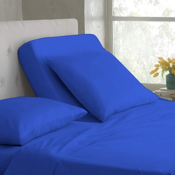 DNG Creations 4 Piece Split Top King Adjustable Flex Top Sheet Set 100% Egyptian Cotton, 800 Thread Count 12 Inch Deep Pocket - 32" Split from The Top ( Solid Royal Blue )
