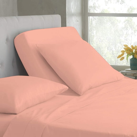 DNG Creations 4 Piece Split Top King Adjustable Flex Top Sheet Set 100% Egyptian Cotton, 800 Thread Count 12 Inch Deep Pocket - 39" Split from The Top ( Solid Peach )