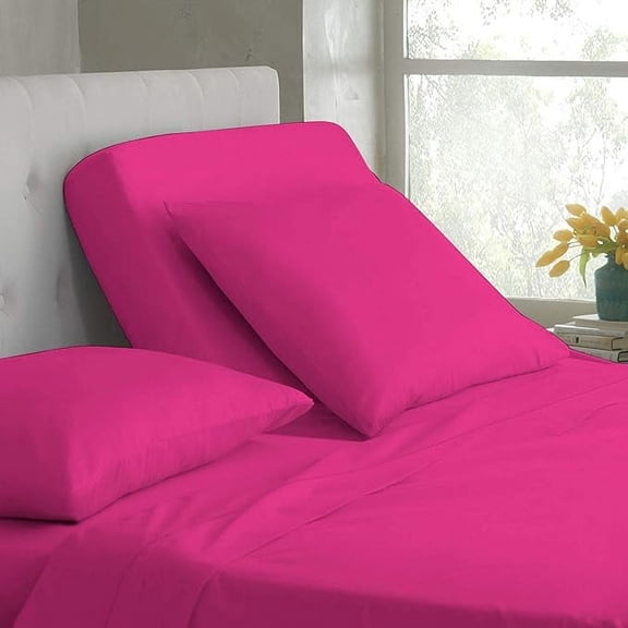 DNG Creations 4 Piece Split Top King Adjustable Flex Top Sheet Set 100% Egyptian Cotton, 800 Thread Count 15 Inch Deep Pocket - 32" Split from The Top ( Solid Hot Pink )