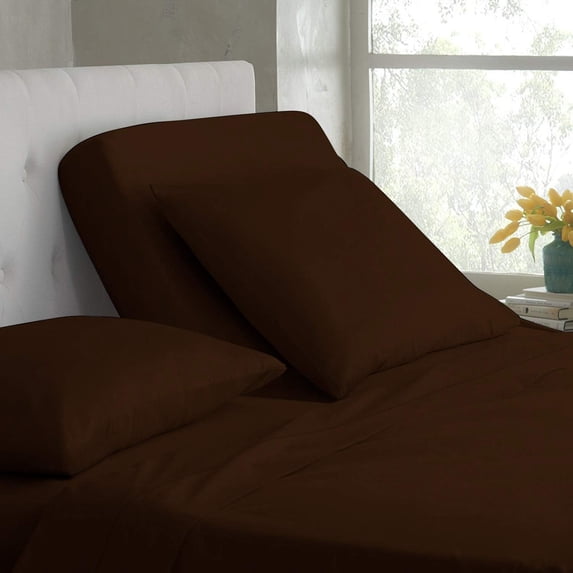 DNG Creations 4 Piece Split Top King Adjustable Flex Top Sheet Set 100% Egyptian Cotton, 800 Thread Count 18 Inch Deep Pocket - 28" Split from The Top ( Solid Chocolate )