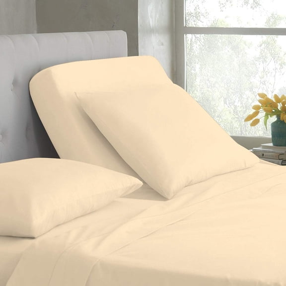 DNG Creations 4 Piece Split Top King Adjustable Flex Top Sheet Set 100% Egyptian Cotton, 800 Thread Count 18 Inch Deep Pocket - 34" Split from The Top ( Solid Ivory )