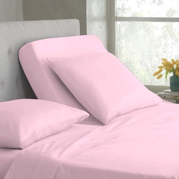 DNG Creations 4 Piece Split Top King Adjustable Flex Top Sheet Set 100% Egyptian Cotton, 800 Thread Count 18 Inch Deep Pocket - 34" Split from The Top ( Solid Light Pink )
