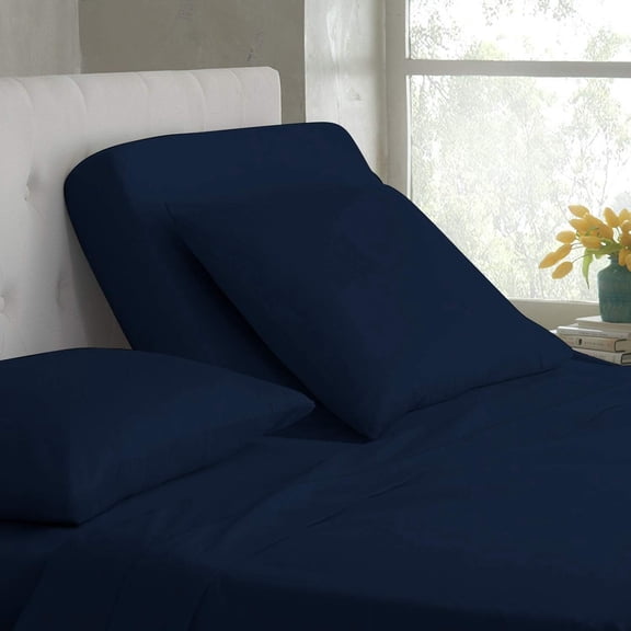 DNG Creations 4 Piece Split Top King Adjustable Flex Top Sheet Set 100% Egyptian Cotton, 800 Thread Count 21 Inch Deep Pocket - 28" Split from The Top ( Solid Navy Blue )