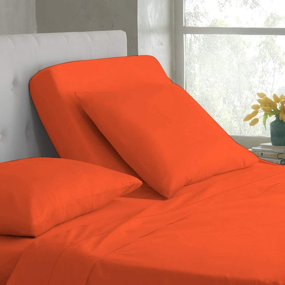 DNG Creations 4 Piece Split Top King Adjustable Flex Top Sheet Set 100% Egyptian Cotton, 800 Thread Count 21 Inch Deep Pocket - 34" Split from The Top ( Solid Orange )