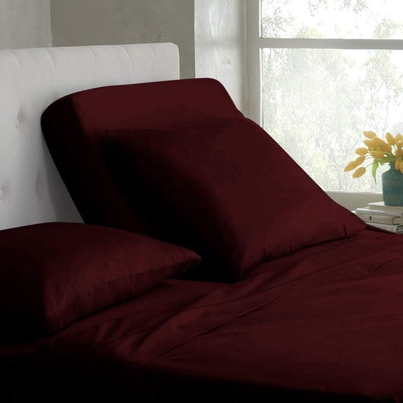 DNG Creations 4 Piece Split Top King Adjustable Flex Top Sheet Set 100% Egyptian Cotton, 800 Thread Count 24 Inch Deep Pocket - 32" Split from The Top ( Solid Wine )