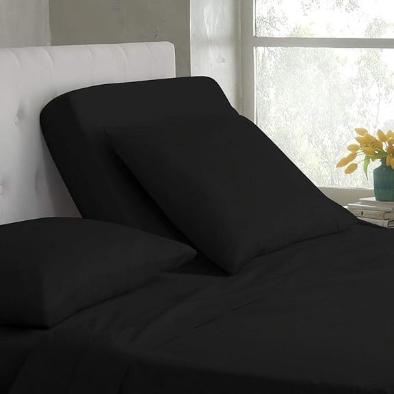 DNG Creations 4 Piece Split Top King Adjustable Flex Top Sheet Set 100% Egyptian Cotton, 800 Thread Count 24 Inch Deep Pocket - 39" Split from The Top ( Solid Black )