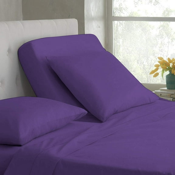 DNG Creations 4 Piece Split Top King Adjustable Flex Top Sheet Set 100% Egyptian Cotton, 800 Thread Count 24 Inch Deep Pocket - 39" Split from The Top ( Solid Purple )
