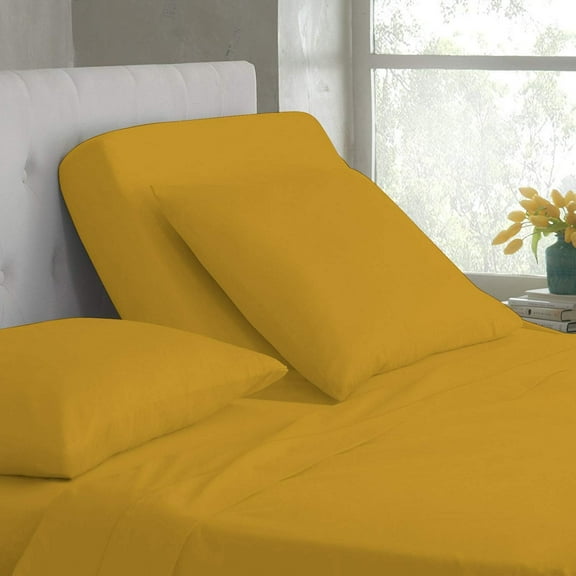 DNG Creations 4 Piece Split Top King Adjustable Flex Top Sheet Set 100% Egyptian Cotton, 800 Thread Count 26 Inch Deep Pocket - 32" Split from The Top ( Solid Gold )