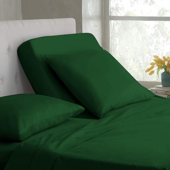 DNG Creations 4 Piece Split Top King Adjustable Flex Top Sheet Set 100% Egyptian Cotton, 800 Thread Count 26 Inch Deep Pocket - 39" Split from The Top ( Solid Green )