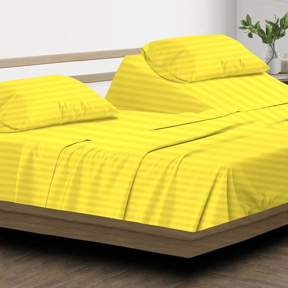 DNG Creations 4 Piece Split Top King Adjustable Flex Top Sheet Set 800 TC, 100% Egyptian Cotton 15 Inch Deep Pocket - 32" Split from The Top ( Stripe Yellow )