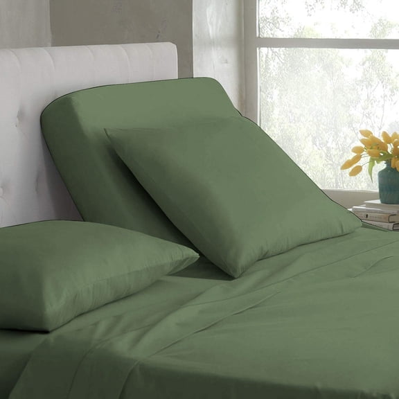 DNG Creations 4 Piece Split Top Queen Adjustable Flex Top Sheet Set 100% Egyptian Cotton, 800 Thread Count 15 Inch Deep Pocket - 32" Split from The Top ( Solid Moss )