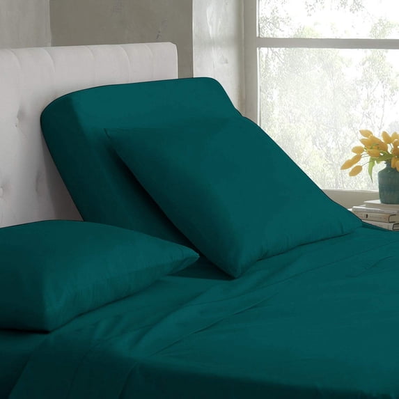 DNG Creations 4 Piece Split Top Queen Adjustable Flex Top Sheet Set 100% Egyptian Cotton, 800 Thread Count 18 Inch Deep Pocket - 28" Split from The Top ( Solid Teal )