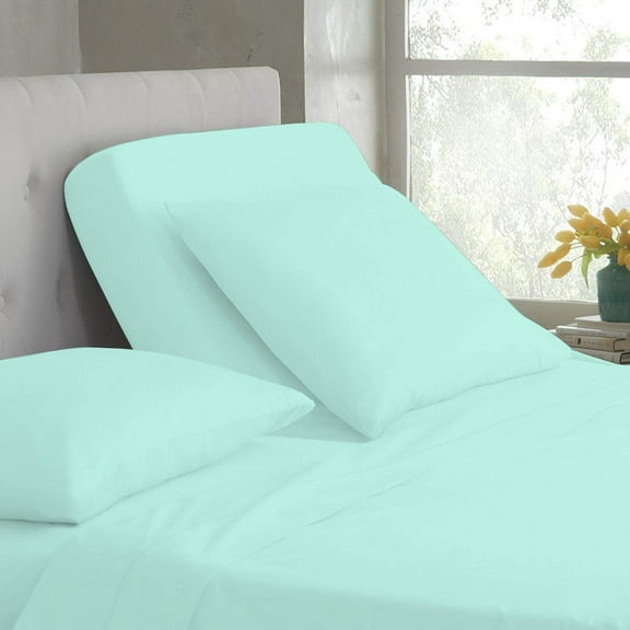 DNG Creations 4 Piece Split Top Queen Adjustable Flex Top Sheet Set 100% Egyptian Cotton, 800 Thread Count 24 Inch Deep Pocket - 28" Split from The Top ( Solid Aqua Blue )