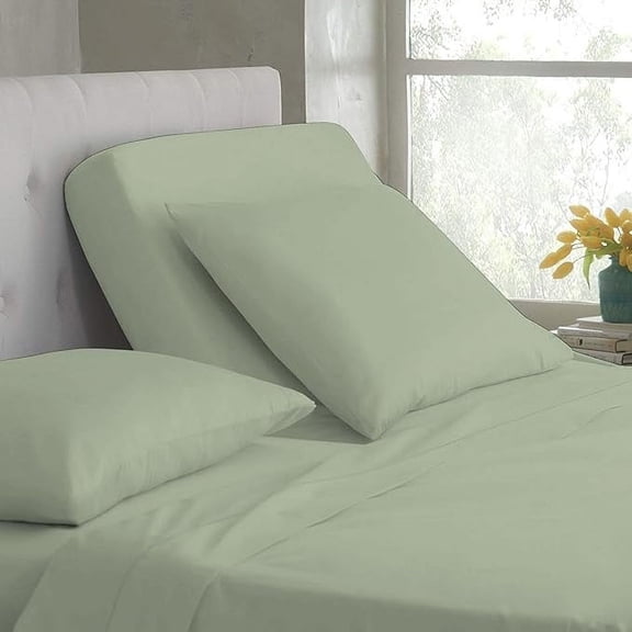 DNG Creations 4 Piece Split Top Queen Adjustable Flex Top Sheet Set 100% Egyptian Cotton, 800 Thread Count 26 Inch Deep Pocket - 32" Split from The Top ( Solid Light Sage )