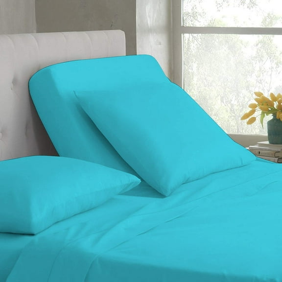 DNG Creations 4 Piece Split Top Queen Adjustable Flex Top Sheet Set 100% Egyptian Cotton, 800 Thread Count 26 Inch Deep Pocket - 32" Split from The Top ( Solid Turquoise )
