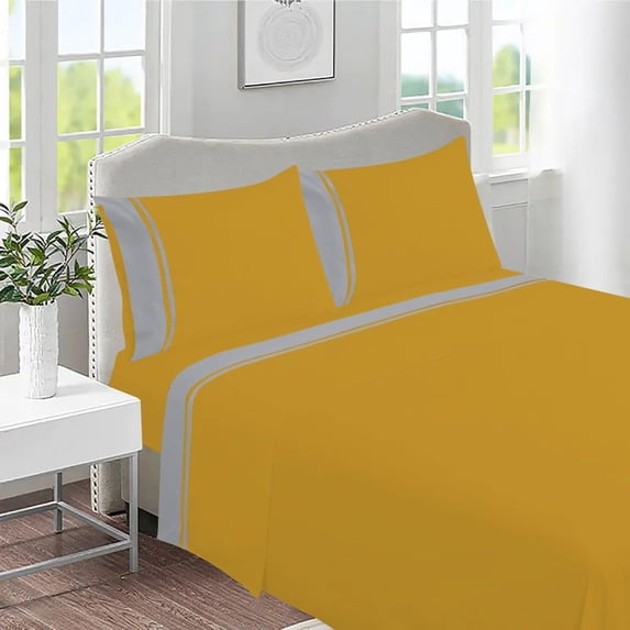 DNG Creations 4 Piece Two Tone Sheet Set - 10 Inch Deep Pocket ( Solid Gold/Silver - Full )
