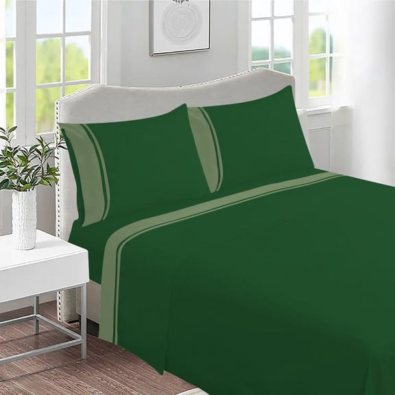 DNG Creations 4 Piece Two Tone Sheet Set - 10 Inch Deep Pocket ( Solid Green/Moss - Twin )
