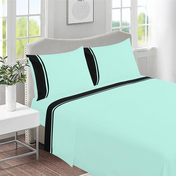 DNG Creations 4 Piece Two Tone Sheet Set 100% Egyptian Cotton, 800 Threads Count - 24 Inch Deep Pocket ( Solid Black/Aqua Blue - King )