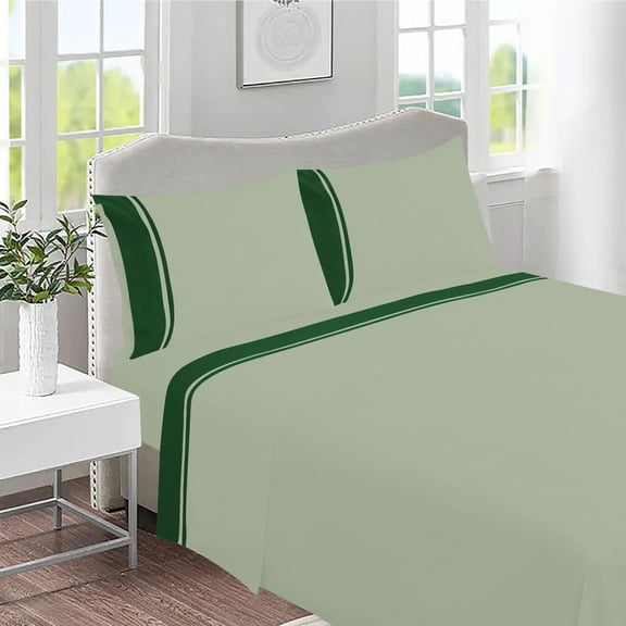 DNG Creations 4 Piece Two Tone Sheet Set 100% Egyptian Cotton, 800 Threads Count - 24 Inch Deep Pocket ( Solid Light Sage/Green - Twin XL )