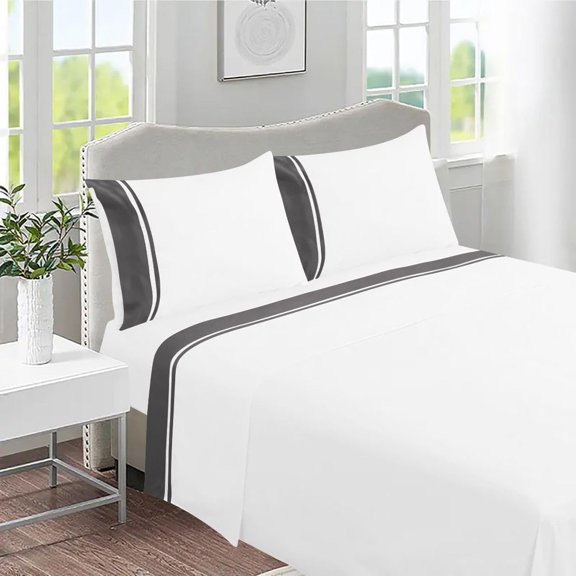 DNG Creations 4 Piece Two Tone Sheet Set 100% Egyptian Cotton, 800 Threads Count - 24 Inch Deep Pocket ( Solid White/Dark Grey - Twin XL )