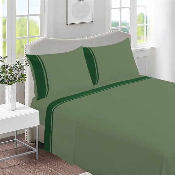 DNG Creations 4 Piece Two Tone Sheet Set 100% Egyptian Cotton, 800 Threads Count - 26 Inch Deep Pocket ( Solid Moss/Green - King )