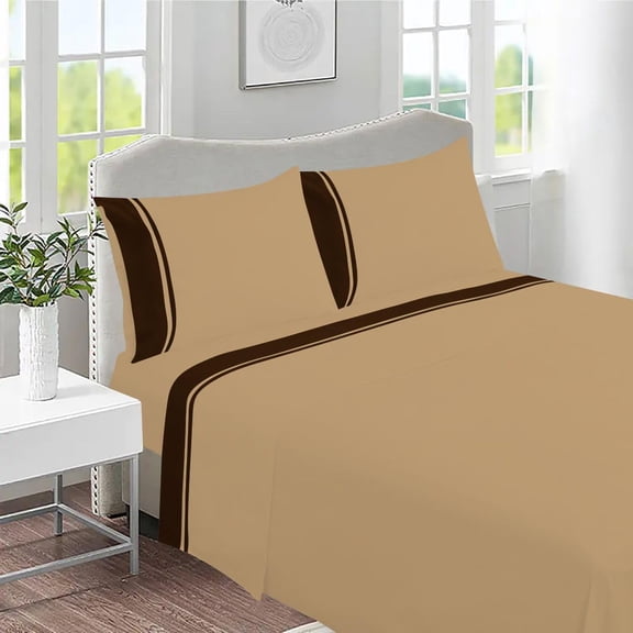 DNG Creations 4 Piece Two Tone Sheet Set 100% Egyptian Cotton, 800 Threads Count - 26 Inch Deep Pocket ( Solid Taupe/Chocolate - Full )
