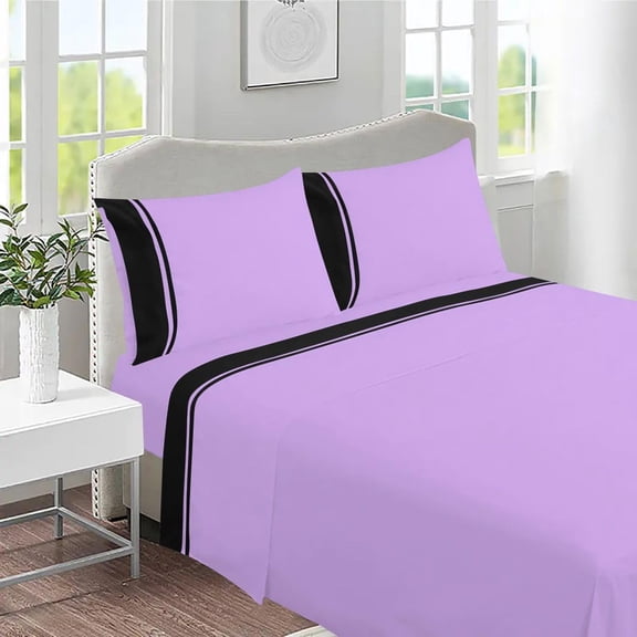 DNG Creations 4 Piece Two Tone Sheet Set 100% Egyptian Cotton, 800 Threads Count - 6 Inch Deep Pocket ( Solid Black/Lilac - Twin )