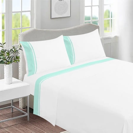 DNG Creations 4 Piece Two Tone Sheet Set 100% Egyptian Cotton, 800 Threads Count - 6 Inch Deep Pocket ( Solid White/Aqua Blue - Twin )