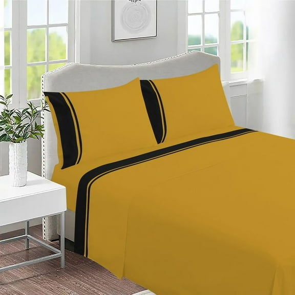 DNG Creations 4 Piece Two Tone Sheet Set 100% Egyptian Cotton, 800 Threads Count - 8 Inch Deep Pocket ( Solid Black/Gold - Full )