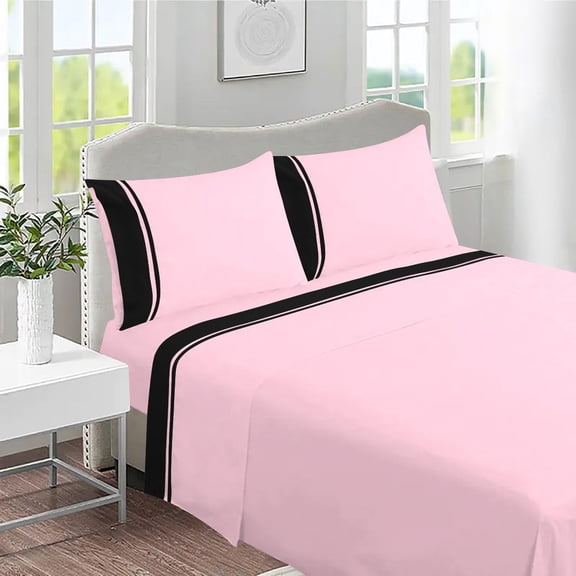 DNG Creations 4 Piece Two Tone Sheet Set 100% Egyptian Cotton, 800 Threads Count - 26 Inch Deep Pocket ( Solid Black/Light Pink - Twin )