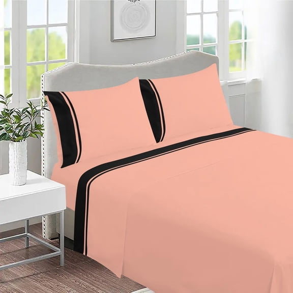 DNG Creations 4 Piece Two Tone Sheet Set 100% Egyptian Cotton, 800 Threads Count - 8 Inch Deep Pocket ( Solid Black/Peach - Twin XL )