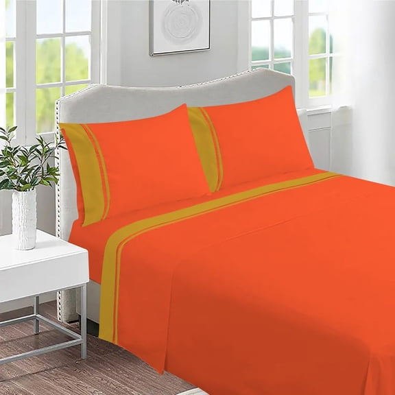 DNG Creations 4 Piece Two Tone Sheet Set 100% Egyptian Cotton, 800 Threads Count - 8 Inch Deep Pocket ( Solid Orange/Gold - Twin XL )