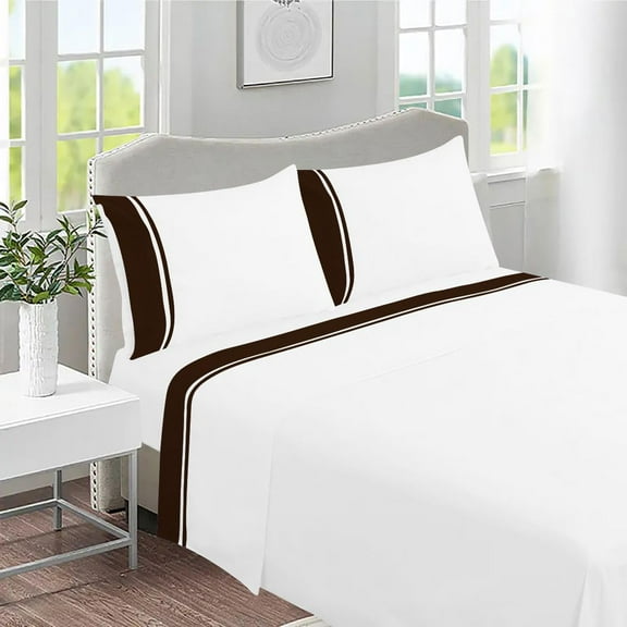 DNG Creations 4 Piece Two Tone Sheet Set 100% Egyptian Cotton, 800 Threads Count - 8 Inch Deep Pocket ( Solid White/Chocolate - Full )