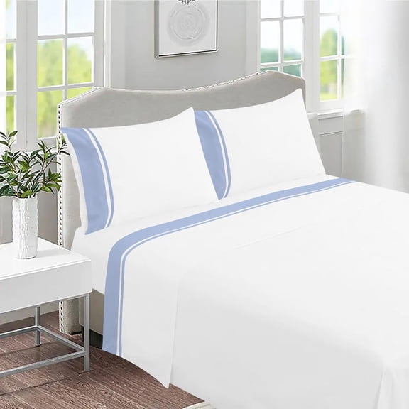 DNG Creations 4 Piece Two Tone Sheet Set 100% Egyptian Cotton, 800 Threads Count - 8 Inch Deep Pocket ( Solid White/Light Blue - King )