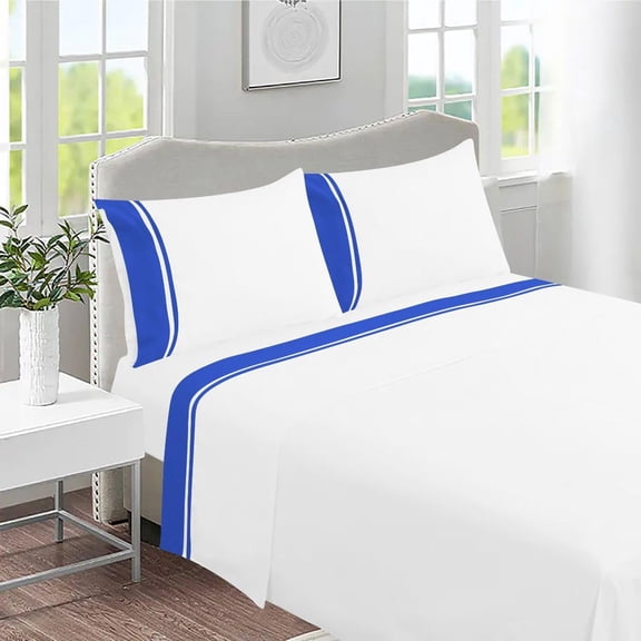 DNG Creations 4 Piece Two Tone Sheet Set 100% Egyptian Cotton, 800 Threads Count - 21 Inch Deep Pocket ( Solid White/Royal Blue - Twin )