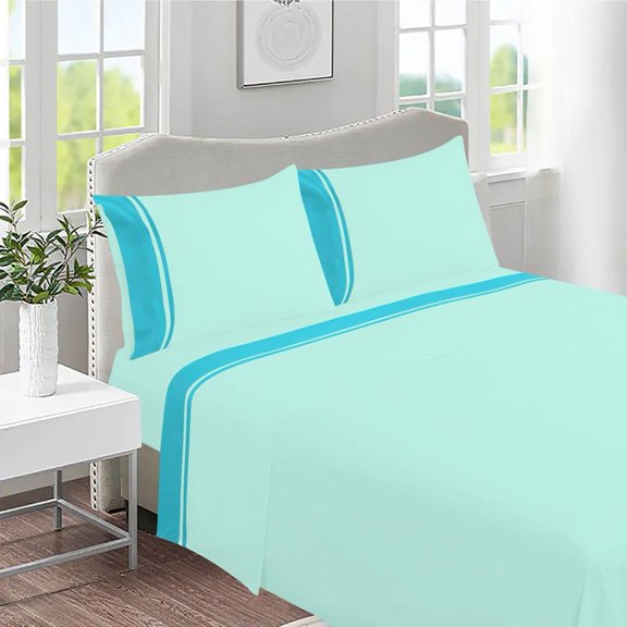 DNG Creations 4 Piece Two Tone Sheet Set - 24 Inch Deep Pocket ( Solid Aqua Blue/Turquoise Blue - Full )