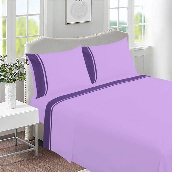 DNG Creations 4 Piece Two Tone Sheet Set - 15 Inch Deep Pocket ( Solid Lilac/Purple - California King )