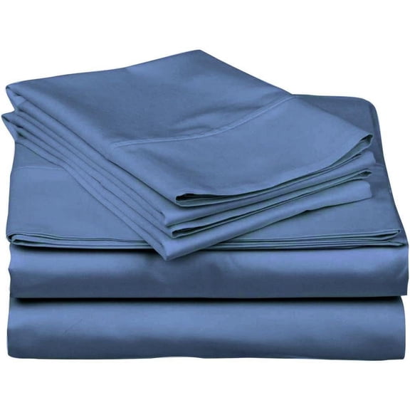 DNG Creations 4 Piece Waterbed Sheet Set Attached with Fitted Sheet 24 Inch Deep Pocket 100% Egyptian Cotton, 800 Threads Count ( Solid Medium Blue - Queen )