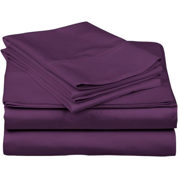 DNG Creations 4 Piece Waterbed Sheet Set Attached with Fitted Sheet 21 Inch Deep Pocket 100% Egyptian Cotton, 800 Threads Count ( Solid Plum - Super Single )