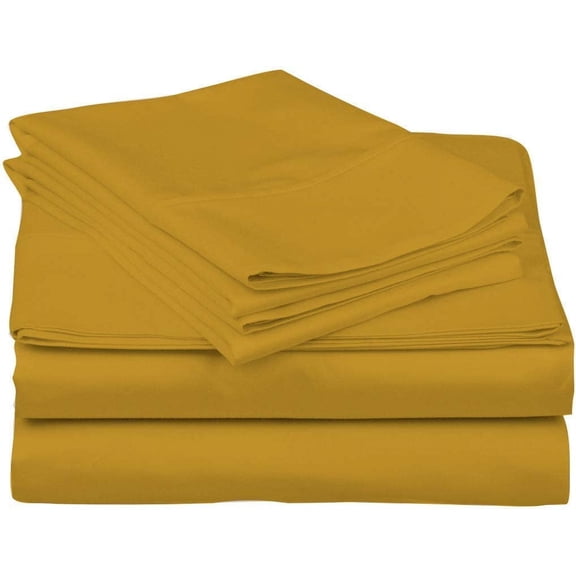 DNG Creations 4 Piece Waterbed Sheet Set Attached with Fitted Sheet 15 Inch Deep Pocket 100% Egyptian Cotton, 800 Threads Count ( Solid Gold - Super Single )